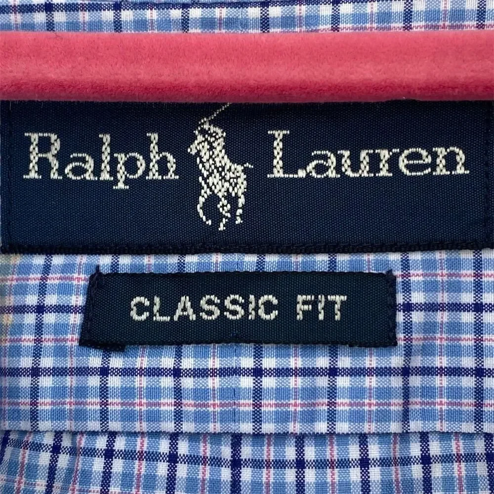 Ralph Lauren Men's XL Blue Check Short Sleeve Button-Up Shirt
